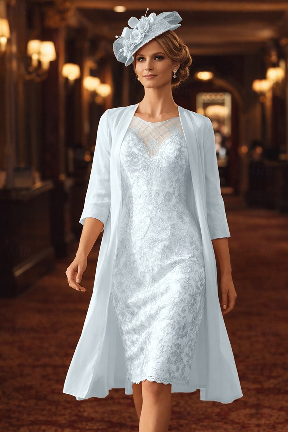 Two Piece Sheath Column Wedding Guest Dress Mother of the Bride Elegant