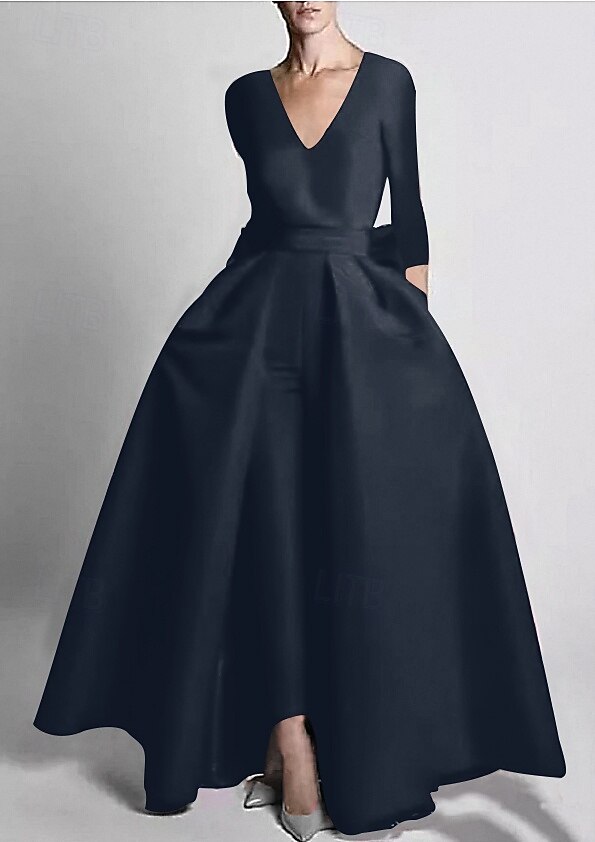 Two Piece Jumpsuits Evening Gown Elegant Floor Length Long Sleeve V Neck