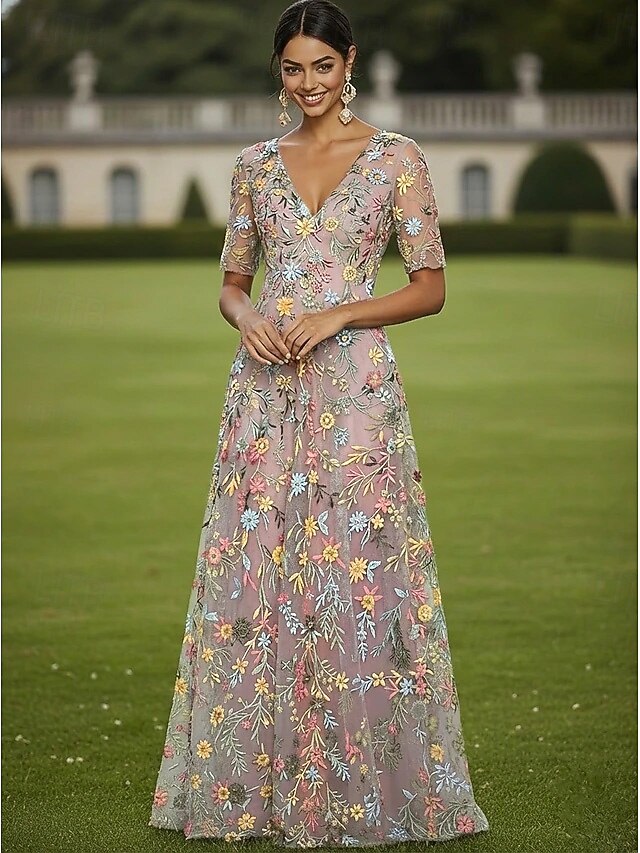A-Line Tea Length Cocktail Dress Wedding Guest Dress Elegant Casual
