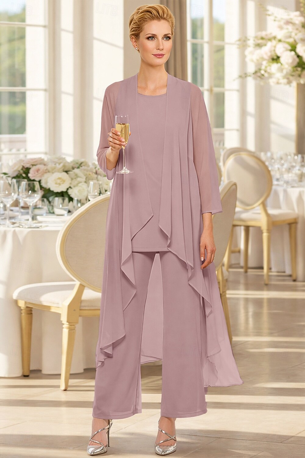 3 Piece Mother of the Bride Dress Elegant Plus Size Wedding Guest Chiffon
