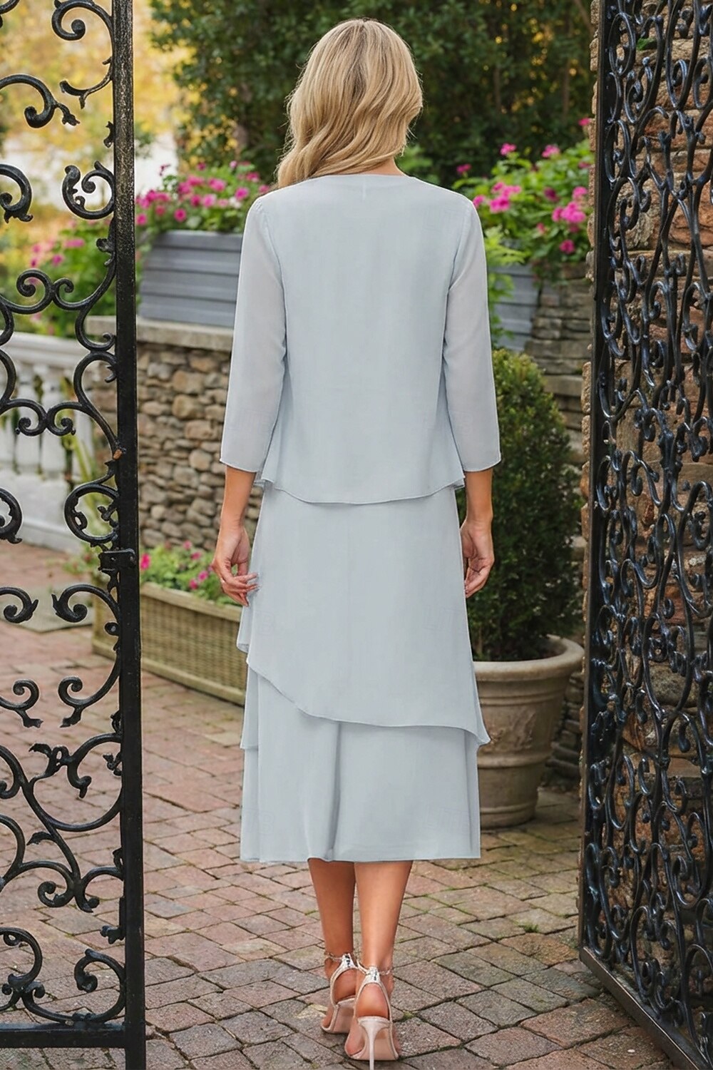 Sheath Column Tea Length Wedding Guest Dress Mother of the Bride Dress