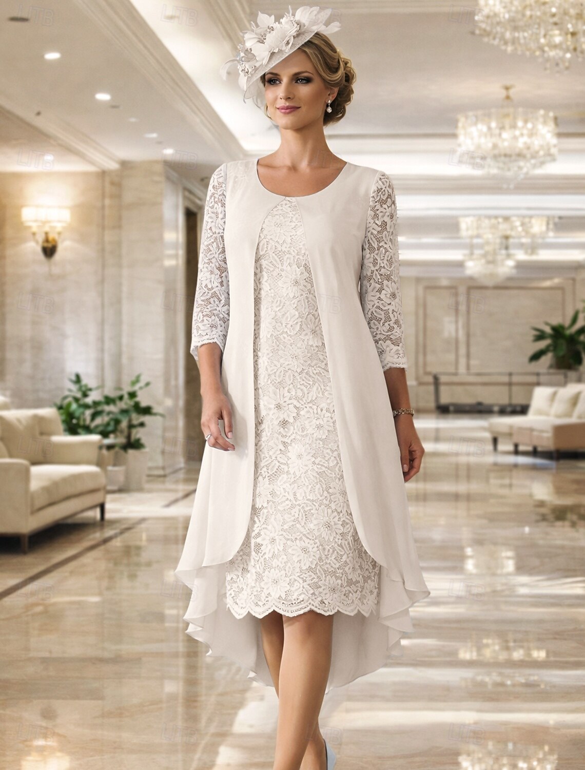 A-Line Knee Length Wedding Guest Dress Mother of the Bride Dress Long