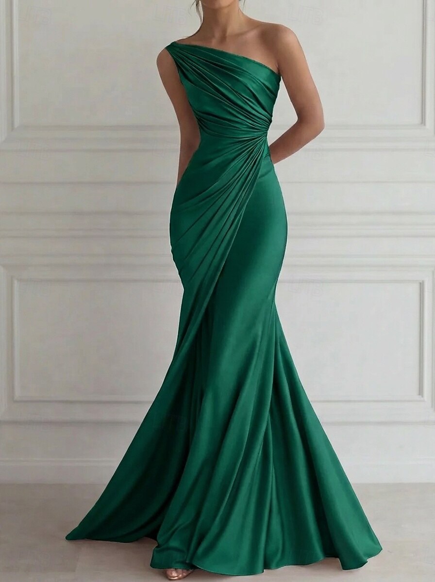 Mermaid Trumpet Court Train Evening Gown Elegant Sleeveless One Shoulder