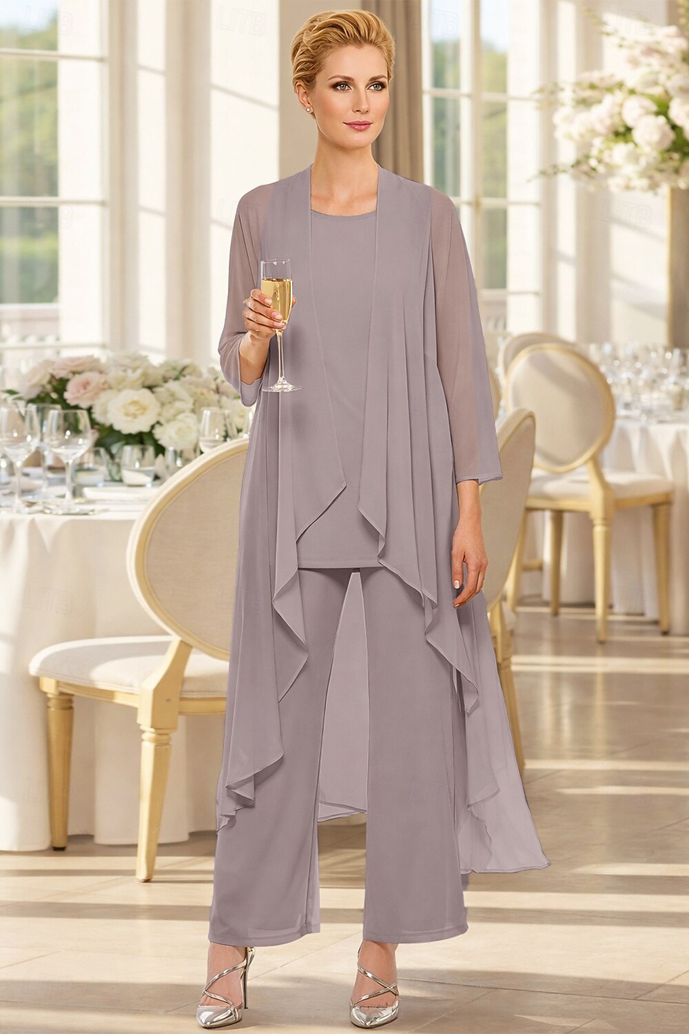 3 Piece Mother of the Bride Dress Elegant Plus Size Wedding Guest Chiffon