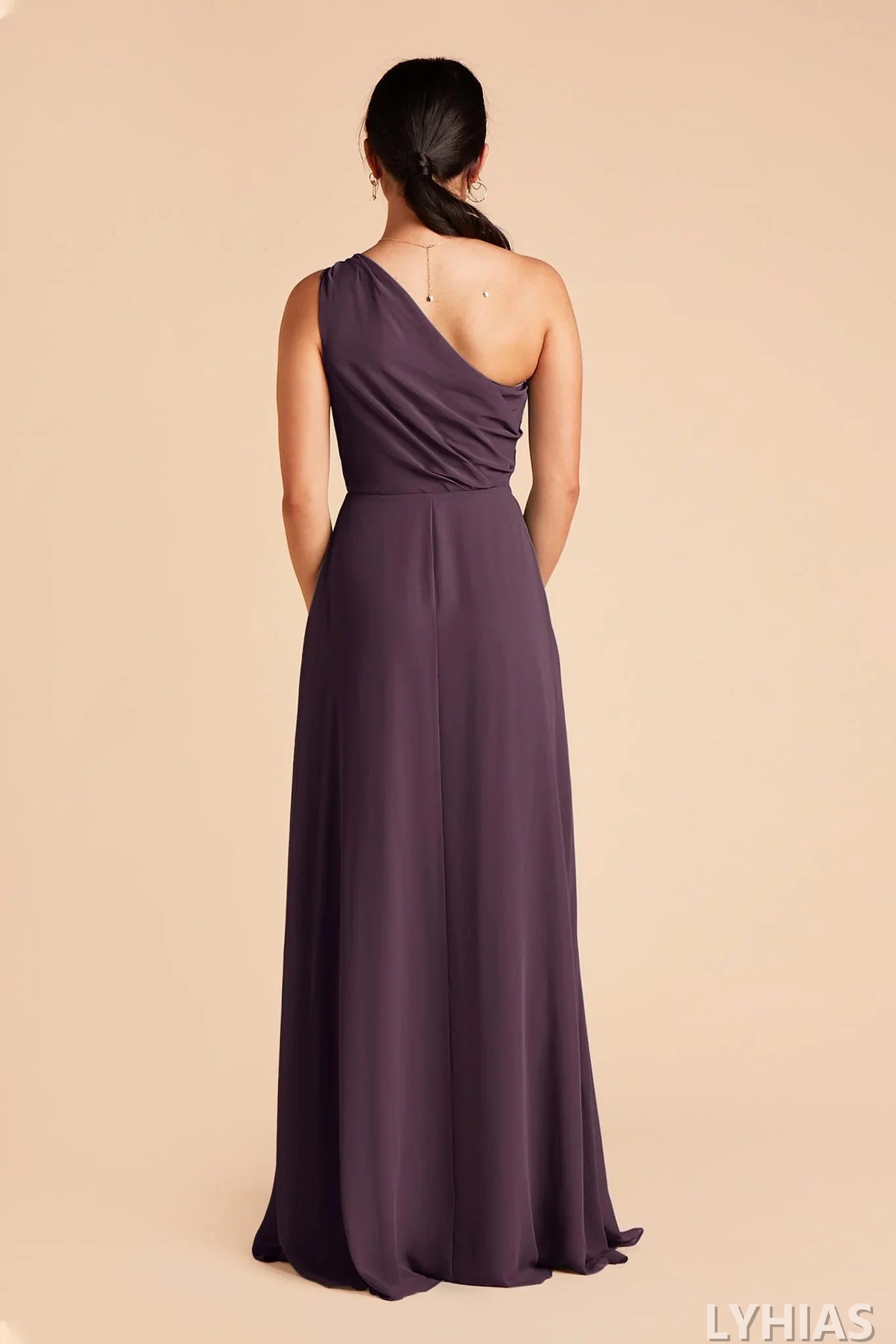 Plum Chiffon One Shoulder A-Line Floor-Length Bridesmaid Dresses