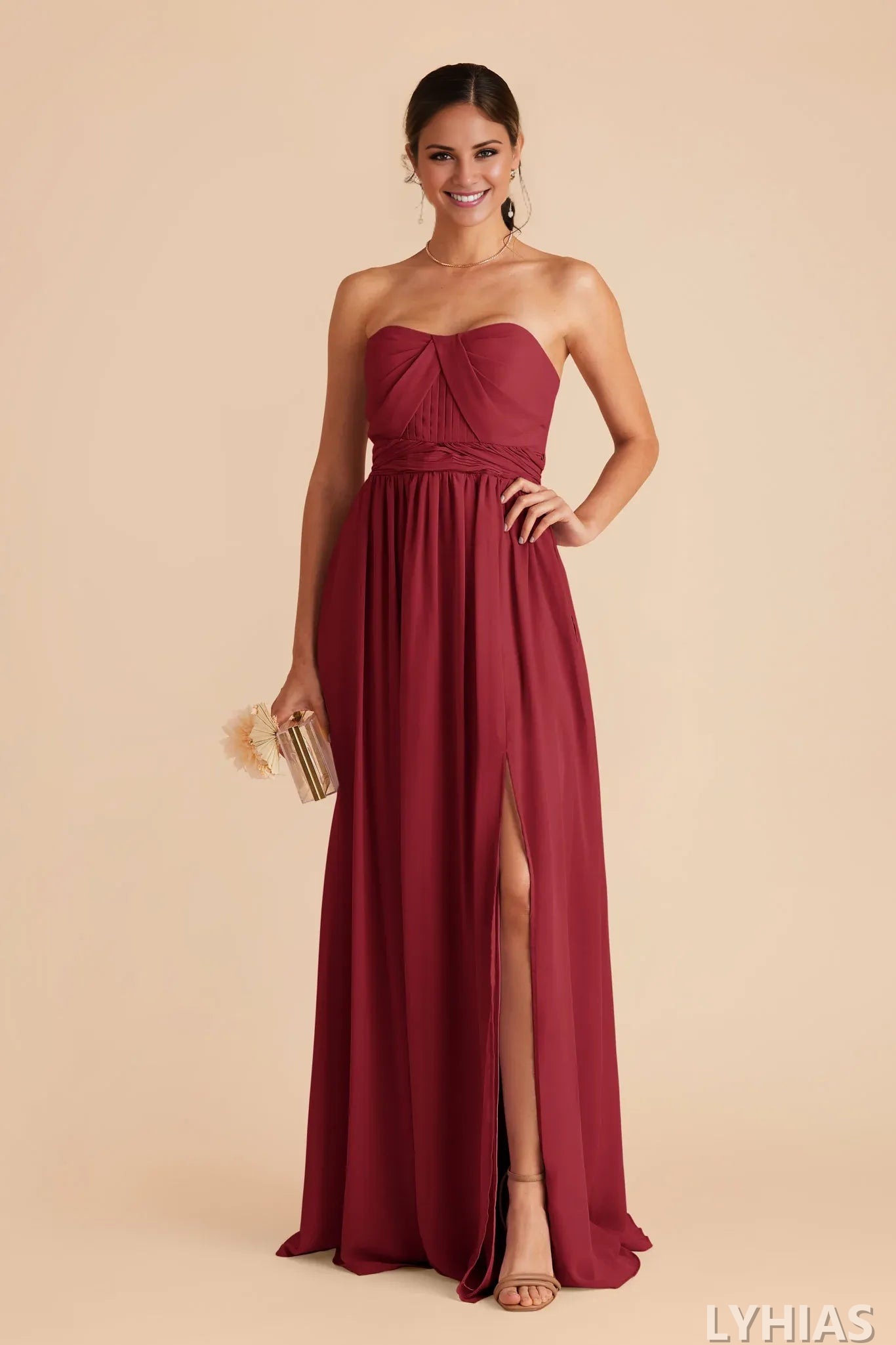 Burgundy Chiffon A-Line Floor-Length Bridesmaid Dresses