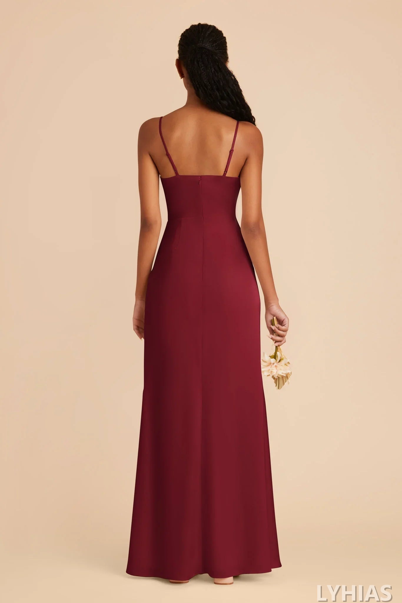 Burgundy Satin Cowl Neck Floor-Length Bridesmaid Dresses