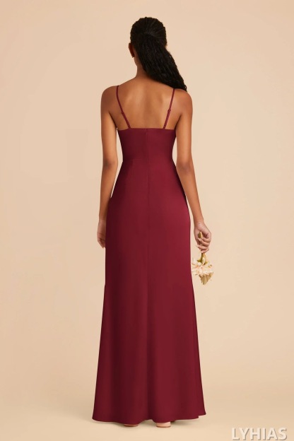 Burgundy Satin Cowl Neck Floor-Length Bridesmaid Dresses