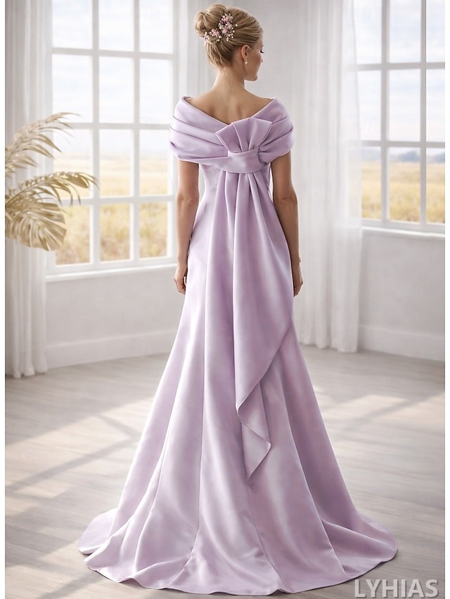 A-Line Mother of the Bride Dresses Floor Length Sleeveless Off Shoulder Satin Elegant