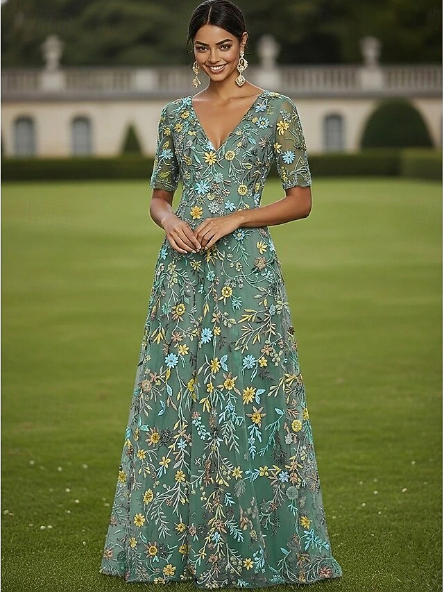 A-Line Tea Length Cocktail Dress Wedding Guest Dress Elegant Casual