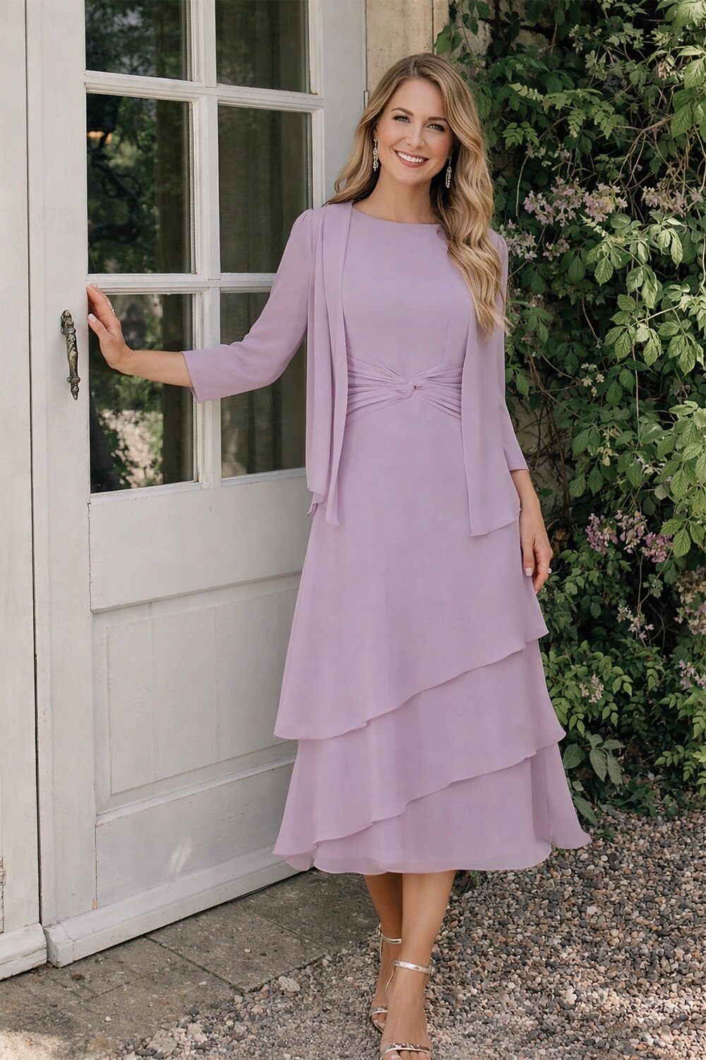 Sheath Column Tea Length Wedding Guest Dress Mother of the Bride Dress