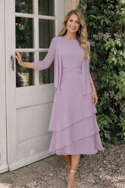 Sheath Column Tea Length Wedding Guest Dress Mother of the Bride Dress