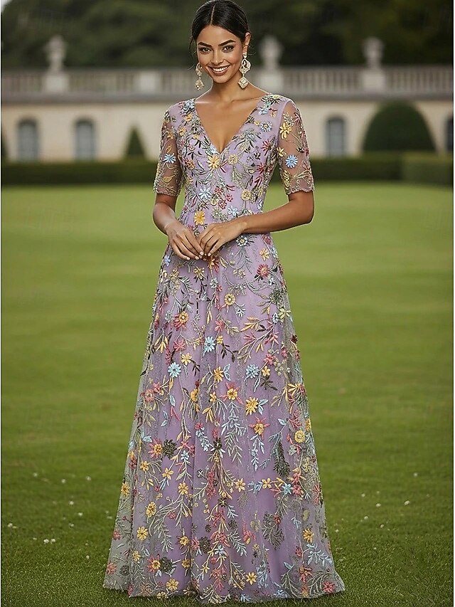 A-Line Tea Length Cocktail Dress Wedding Guest Dress Elegant Casual