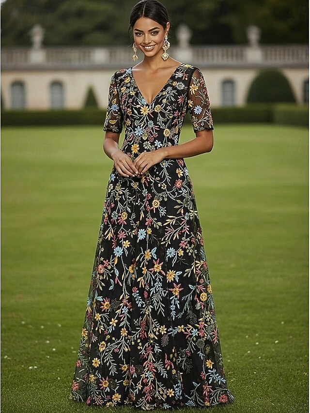 A-Line Tea Length Cocktail Dress Wedding Guest Dress Elegant Casual