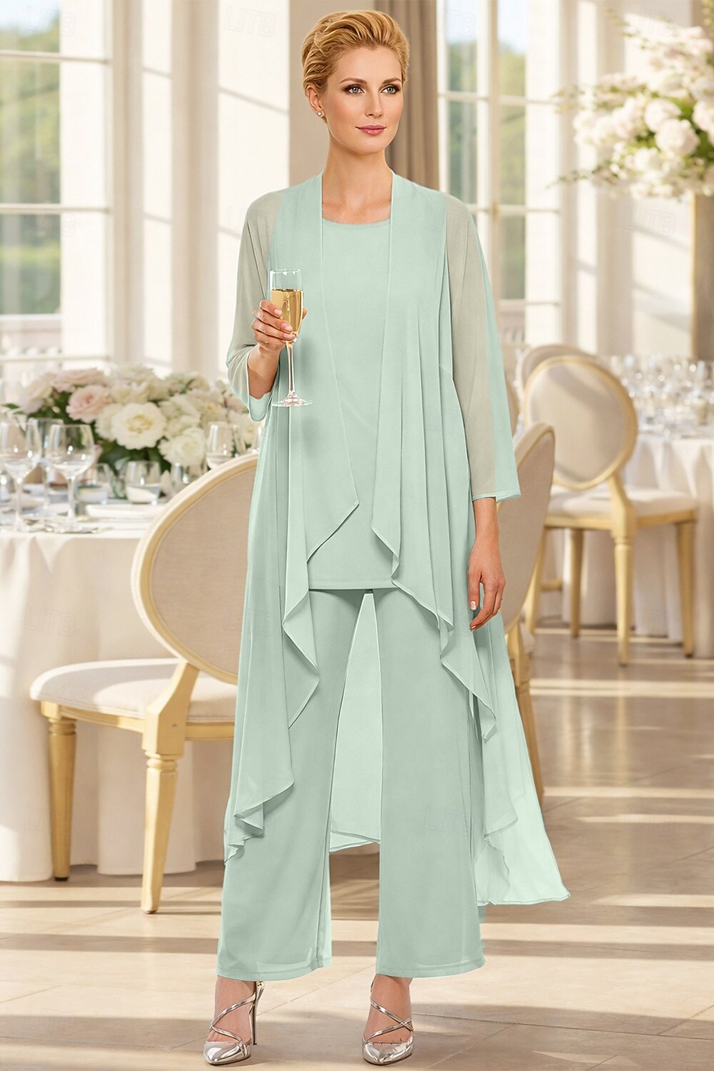 3 Piece Mother of the Bride Dress Elegant Plus Size Wedding Guest Chiffon