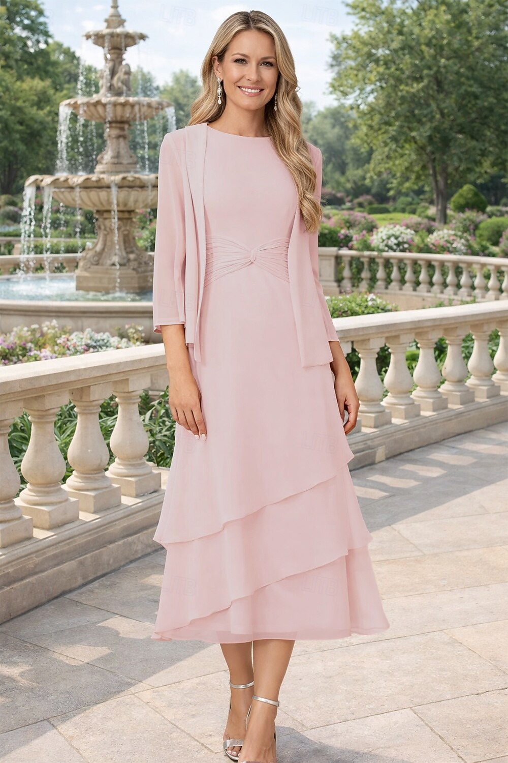 Sheath Column Tea Length Wedding Guest Dress Mother of the Bride Dress