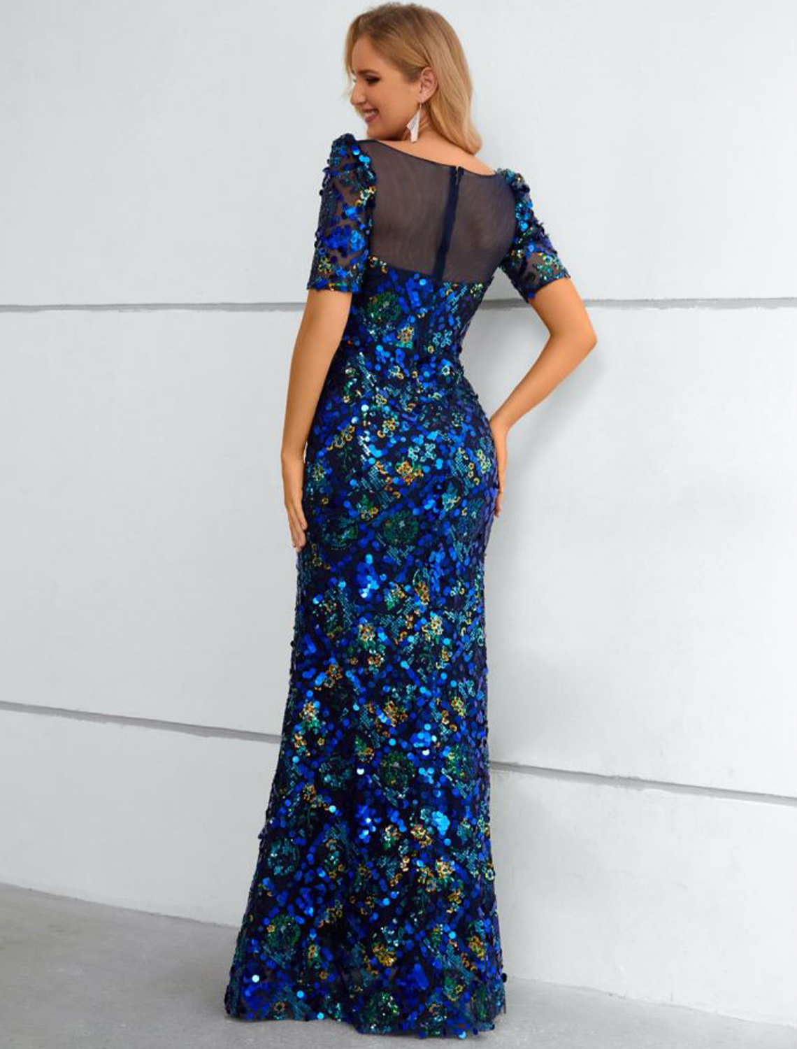 Mermaid Luxury Evening Dress Jewel Neckline Floor Length Prom Dress