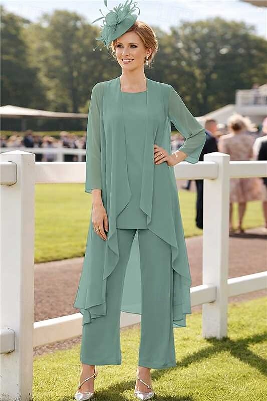 3 Piece Mother of the Bride Dress Elegant Plus Size Wedding Guest Chiffon