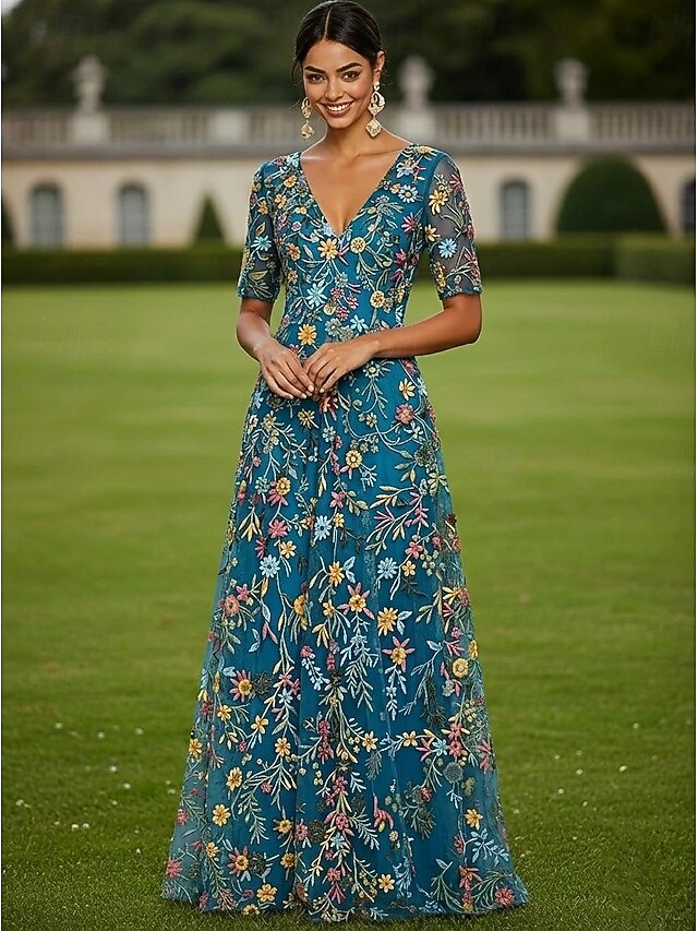 A-Line Tea Length Cocktail Dress Wedding Guest Dress Elegant Casual