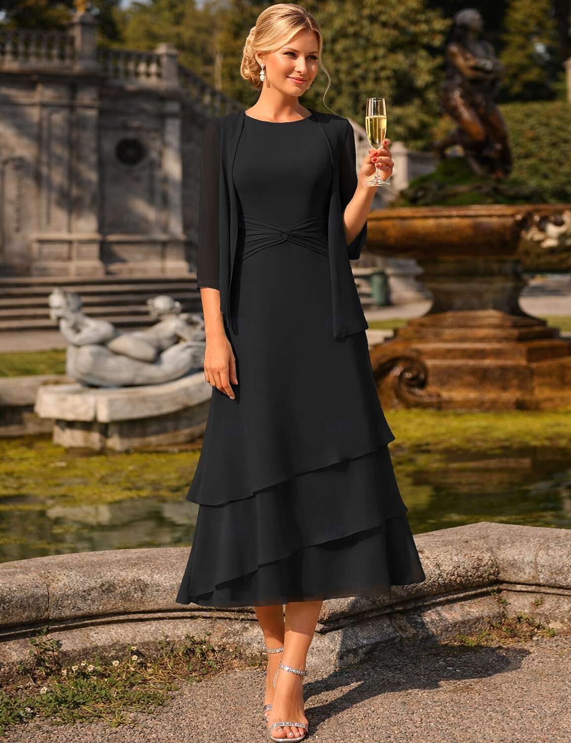 Sheath Column Tea Length Wedding Guest Dress Mother of the Bride Dress