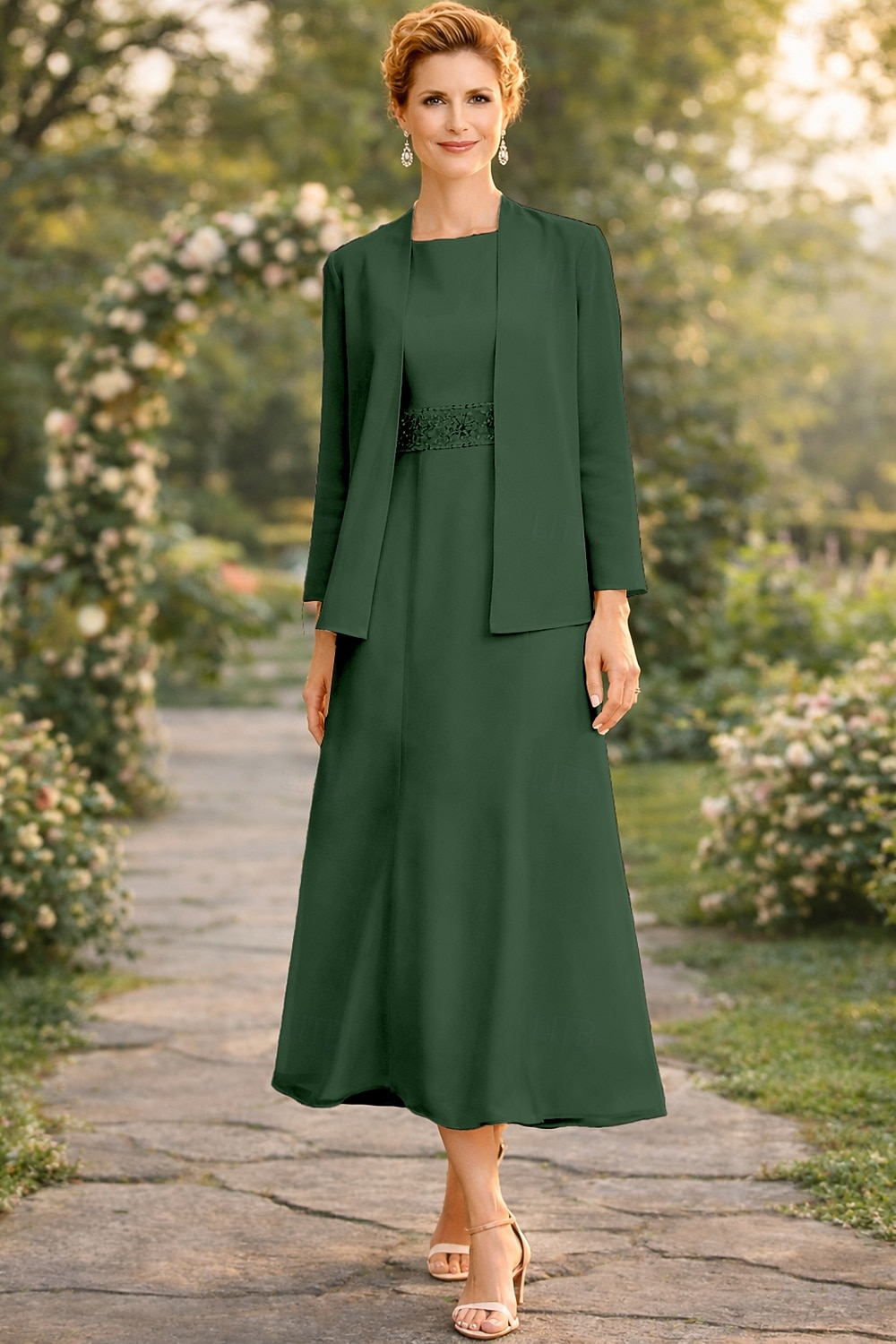 Two Piece Sheath Column Tea Length Wedding Guest Dress Mother of the Bride Dress Elegant Plus Size