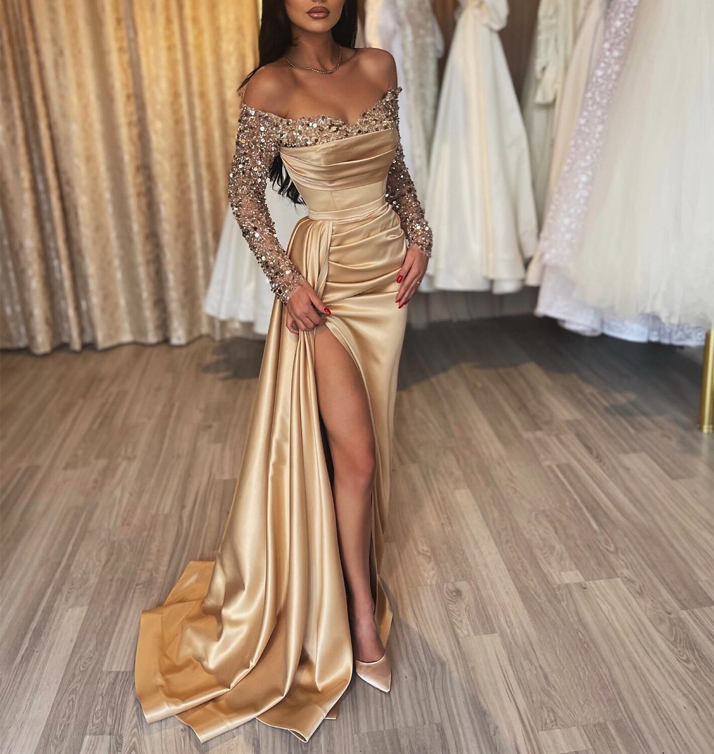 Mermaid Court Train Prom Dresses Evening Gown Ball Gown Formal Dress