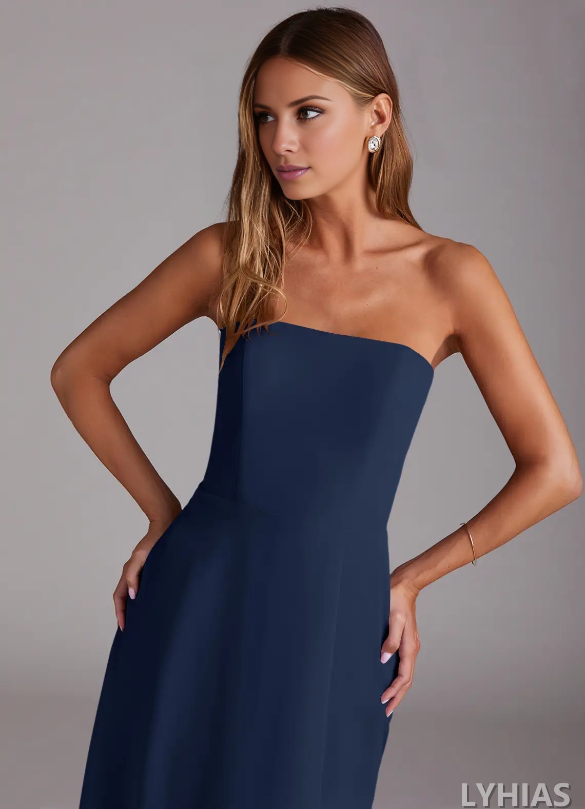Chiffon Straight Neck A-Line Floor-Length Bridesmaid Dresses with High Slit