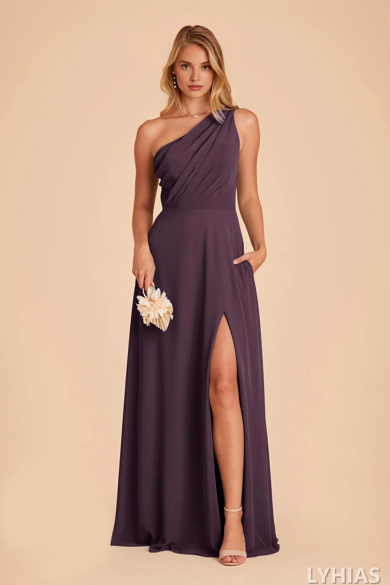 Plum Chiffon One Shoulder A-Line Floor-Length Bridesmaid Dresses