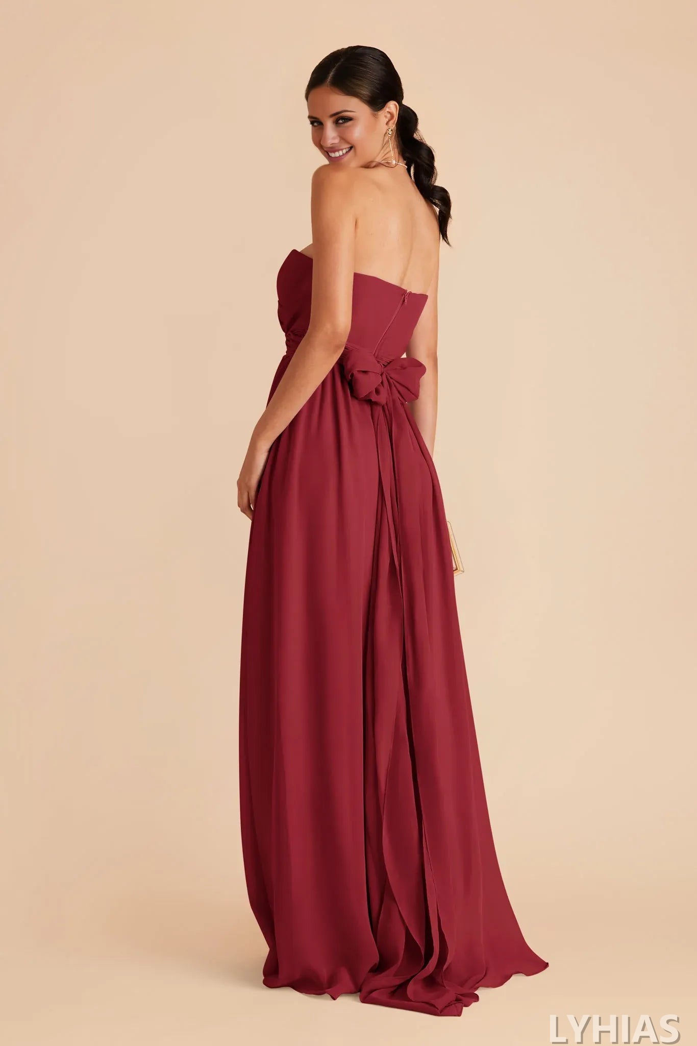 Burgundy Chiffon A-Line Floor-Length Bridesmaid Dresses