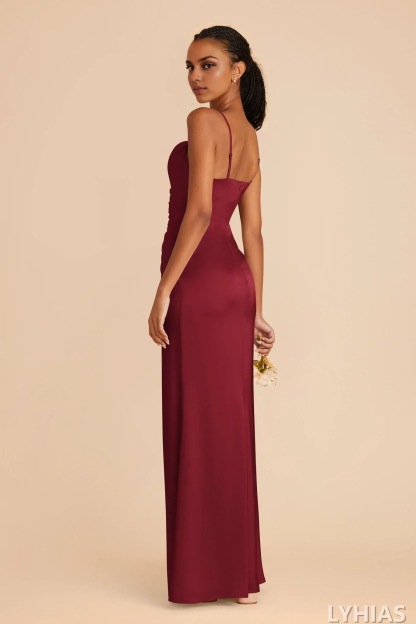 Burgundy Satin Cowl Neck Floor-Length Bridesmaid Dresses