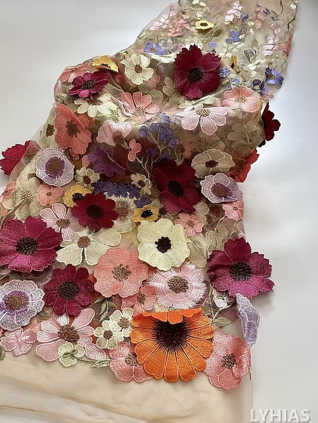 A-Line Mother of the Bride Dresses Floor Length with 3D Flowers 3/4 Length Sleeve V Neck Chiffon