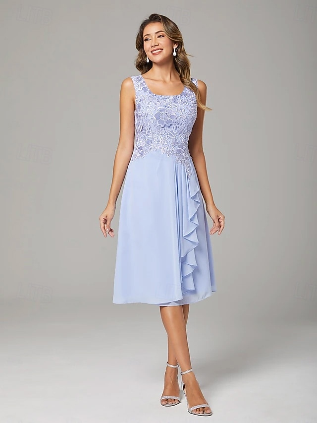 two piece a-line knee-length mother of the bride dress wedding guest dress sleeveless chiffon lace elegant, supplier image 11