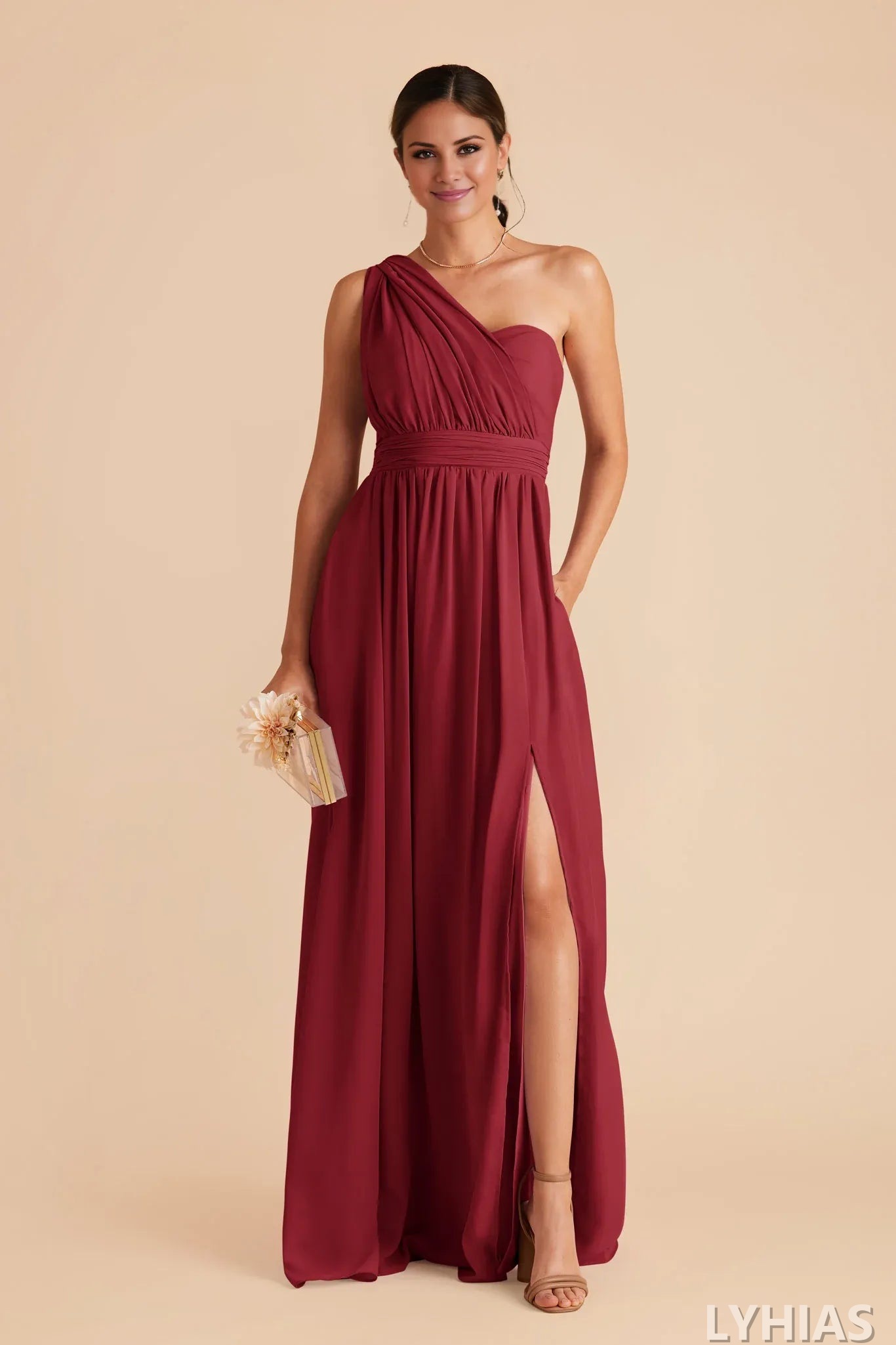 Burgundy Chiffon A-Line Floor-Length Bridesmaid Dresses