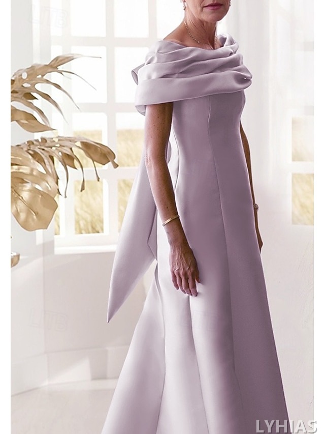 A-Line Mother of the Bride Dresses Floor Length Sleeveless Off Shoulder Satin Elegant