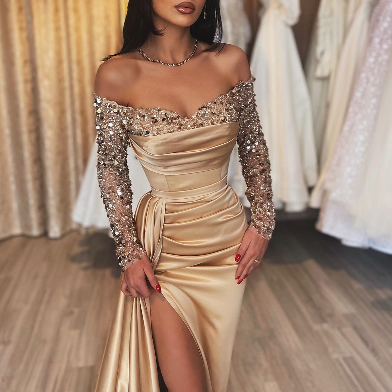 Mermaid Court Train Prom Dresses Evening Gown Ball Gown Formal Dress
