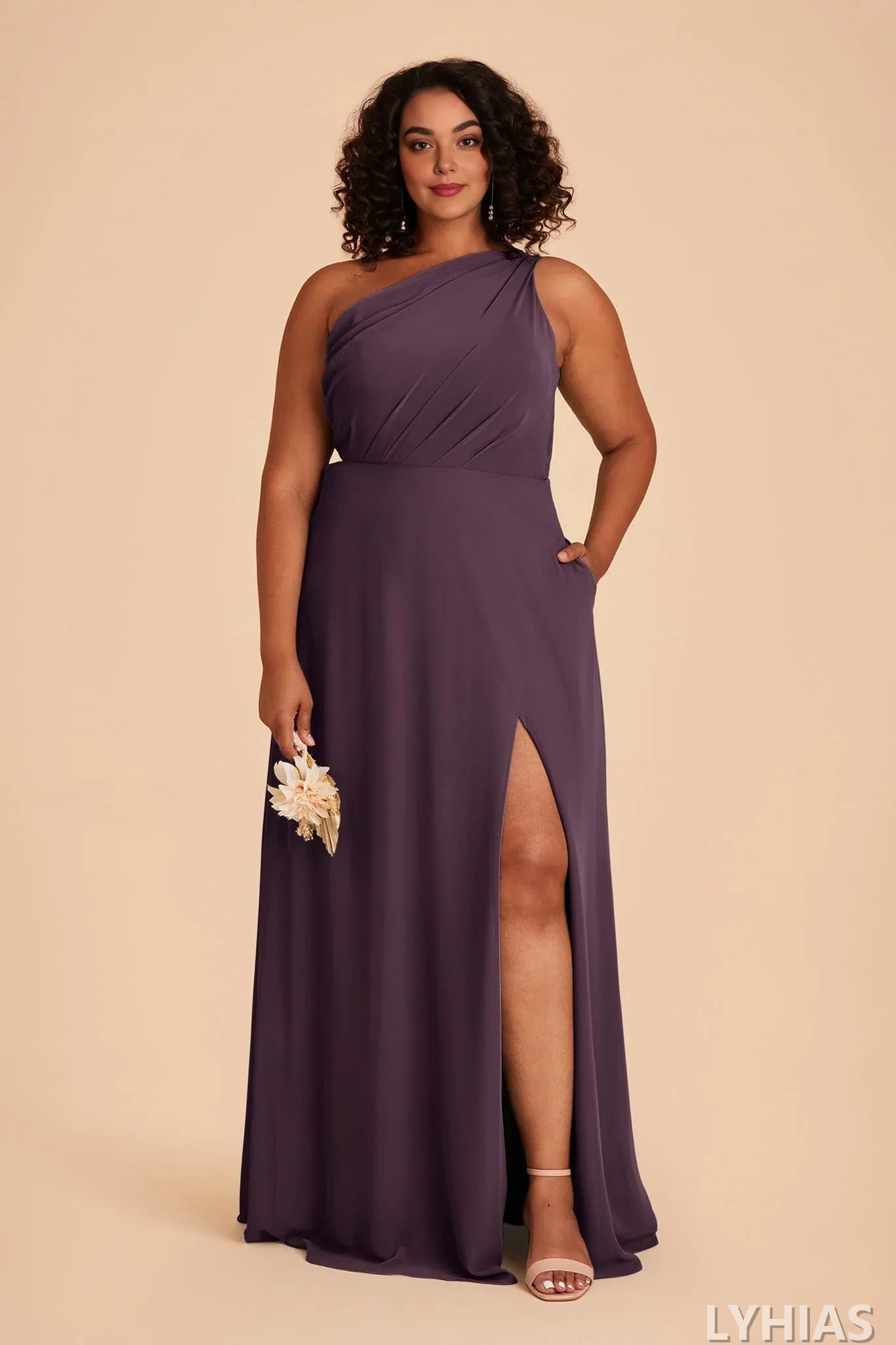 Plum Chiffon One Shoulder A-Line Floor-Length Bridesmaid Dresses