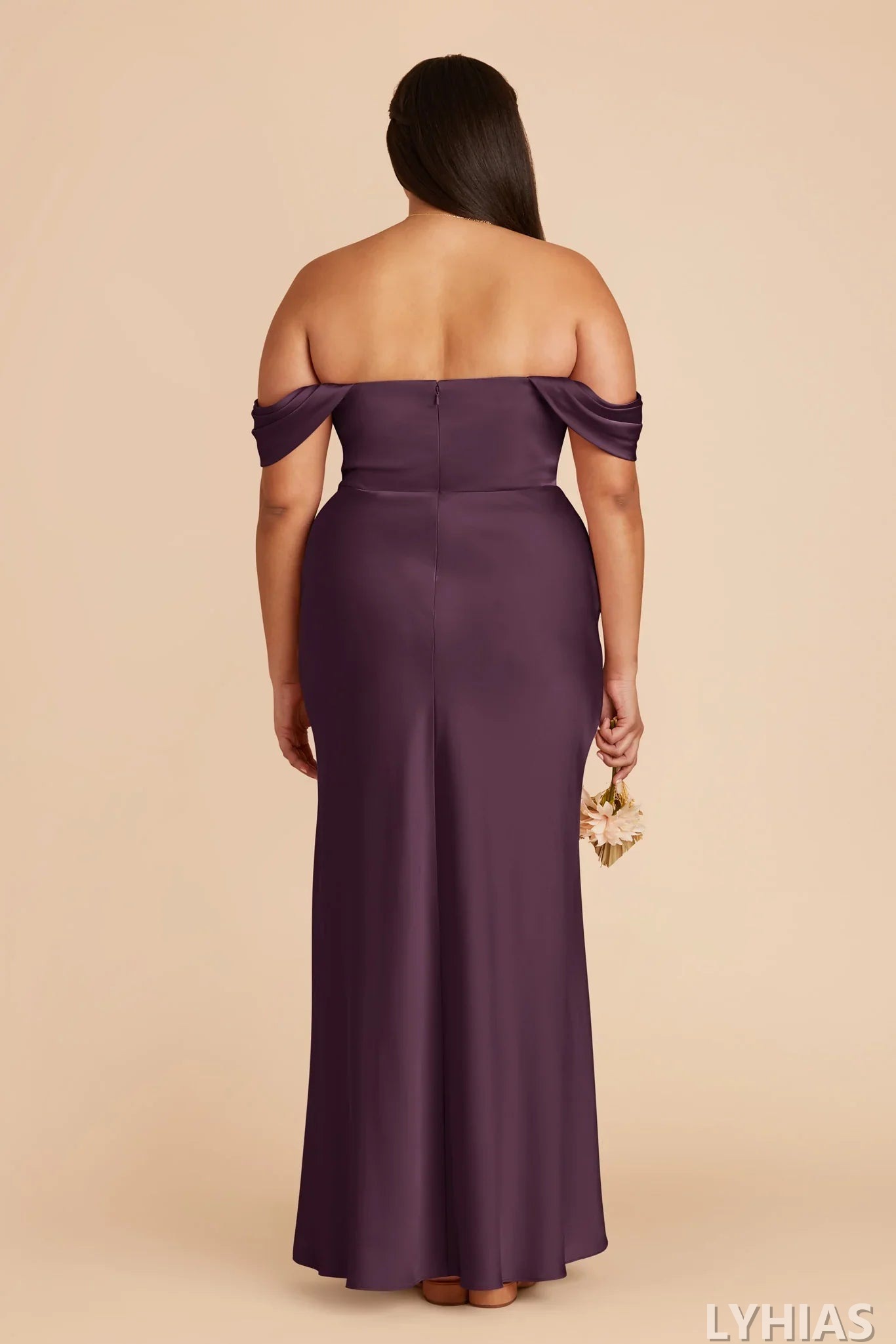Burgundy Satin A-Line Floor-Length Off-the-Shoulder Bridesmaid Dresses