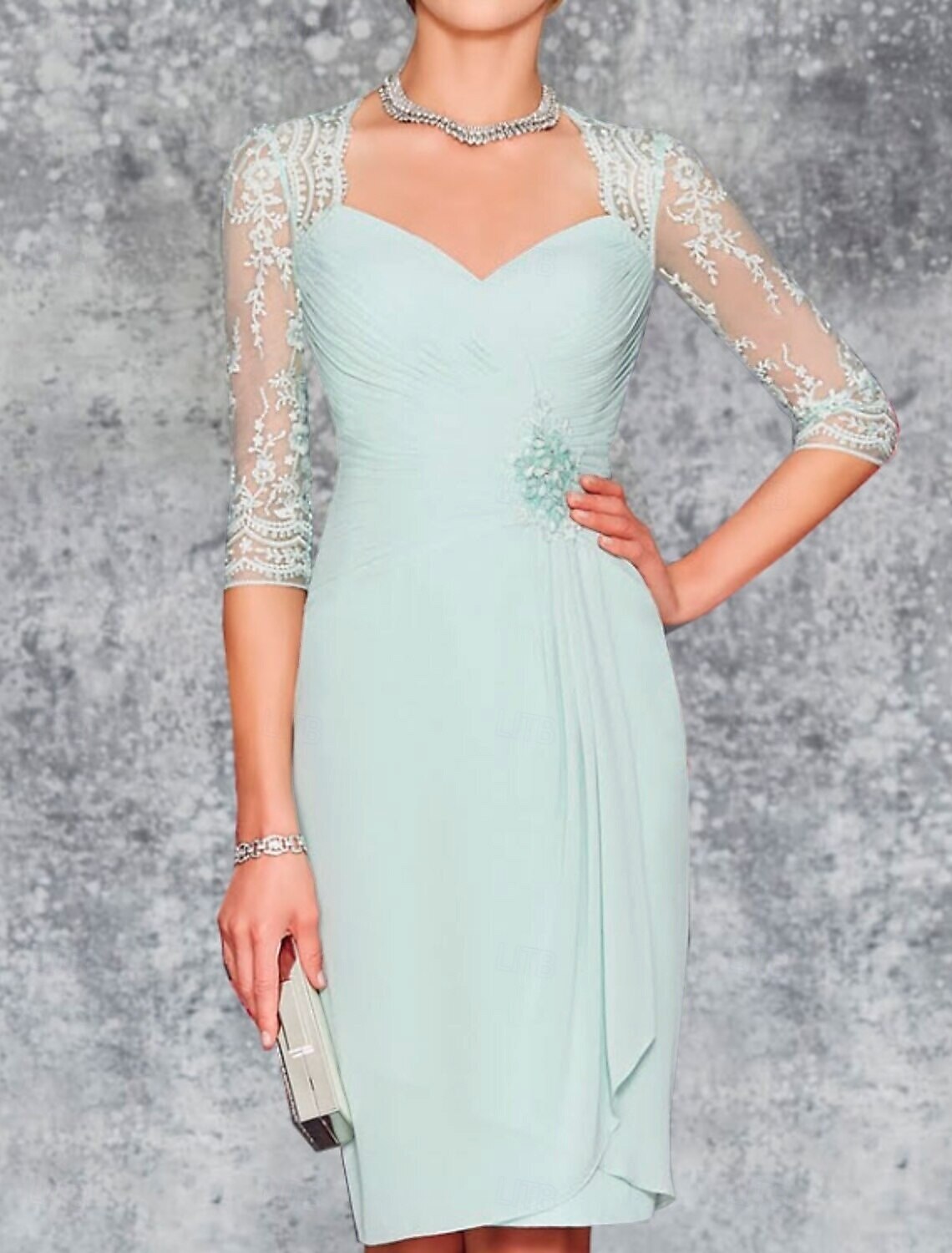 Two Piece Sheath Column Knee Length Wedding Guest Dress Mother of the Bride Dress