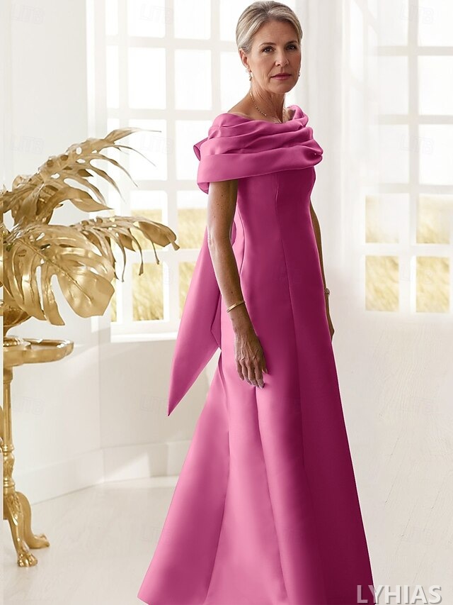 A-Line Mother of the Bride Dresses Floor Length Sleeveless Off Shoulder Satin Elegant