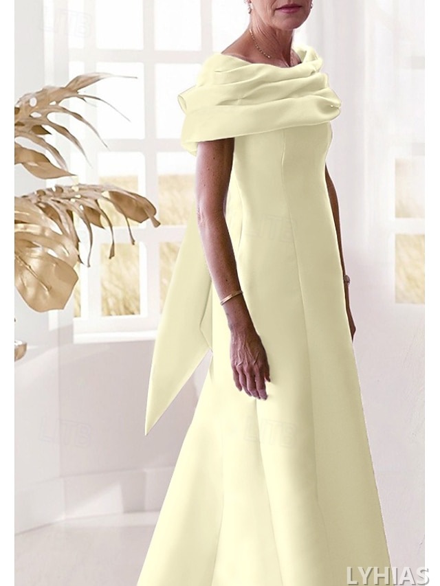 A-Line Mother of the Bride Dresses Floor Length Sleeveless Off Shoulder Satin Elegant