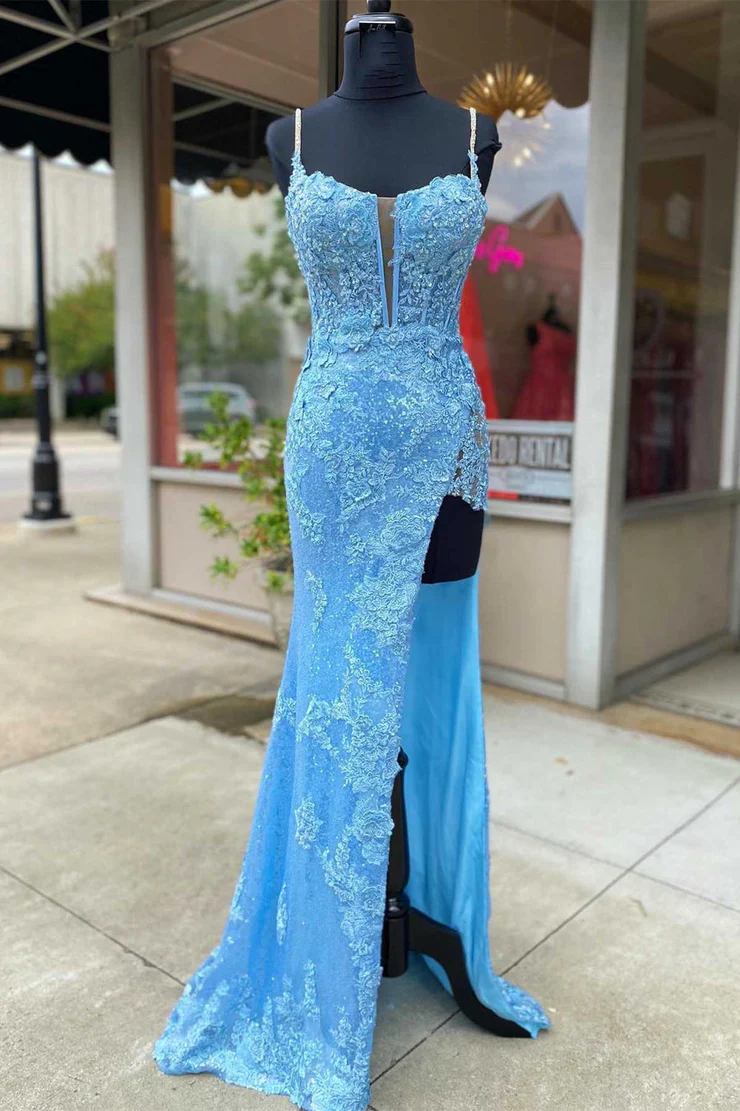 Mermaid/Trumpet Slit Sequined Appliques Sweep/Brush Train Sleeveless Long Prom Gown Evening Dresses