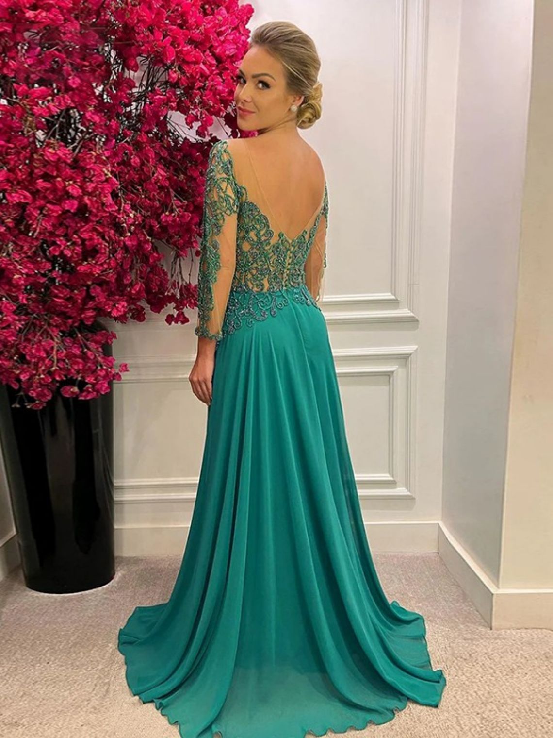 A-Line Chiffon Applique Sweep/Brush Train Mother of the Bride Dresses