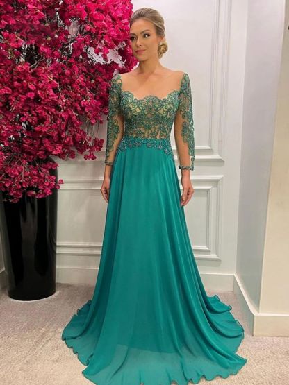 Dress A-Line Chiffon Applique Sweep/Brush Train Mother of the Bride Dress
