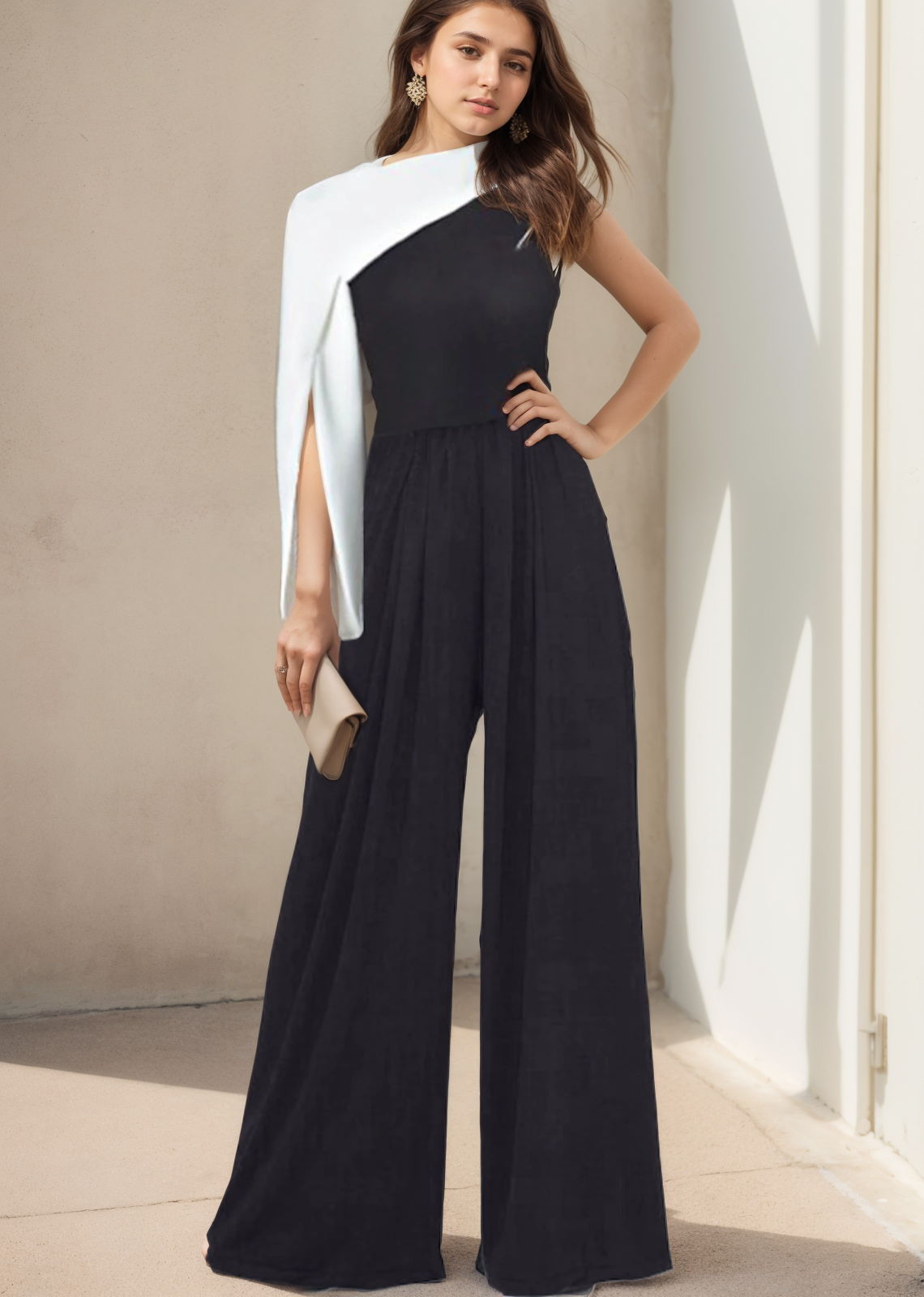 Jumpsuits Casual Evening Dress One Shoulder Stretch Fabric Pleats