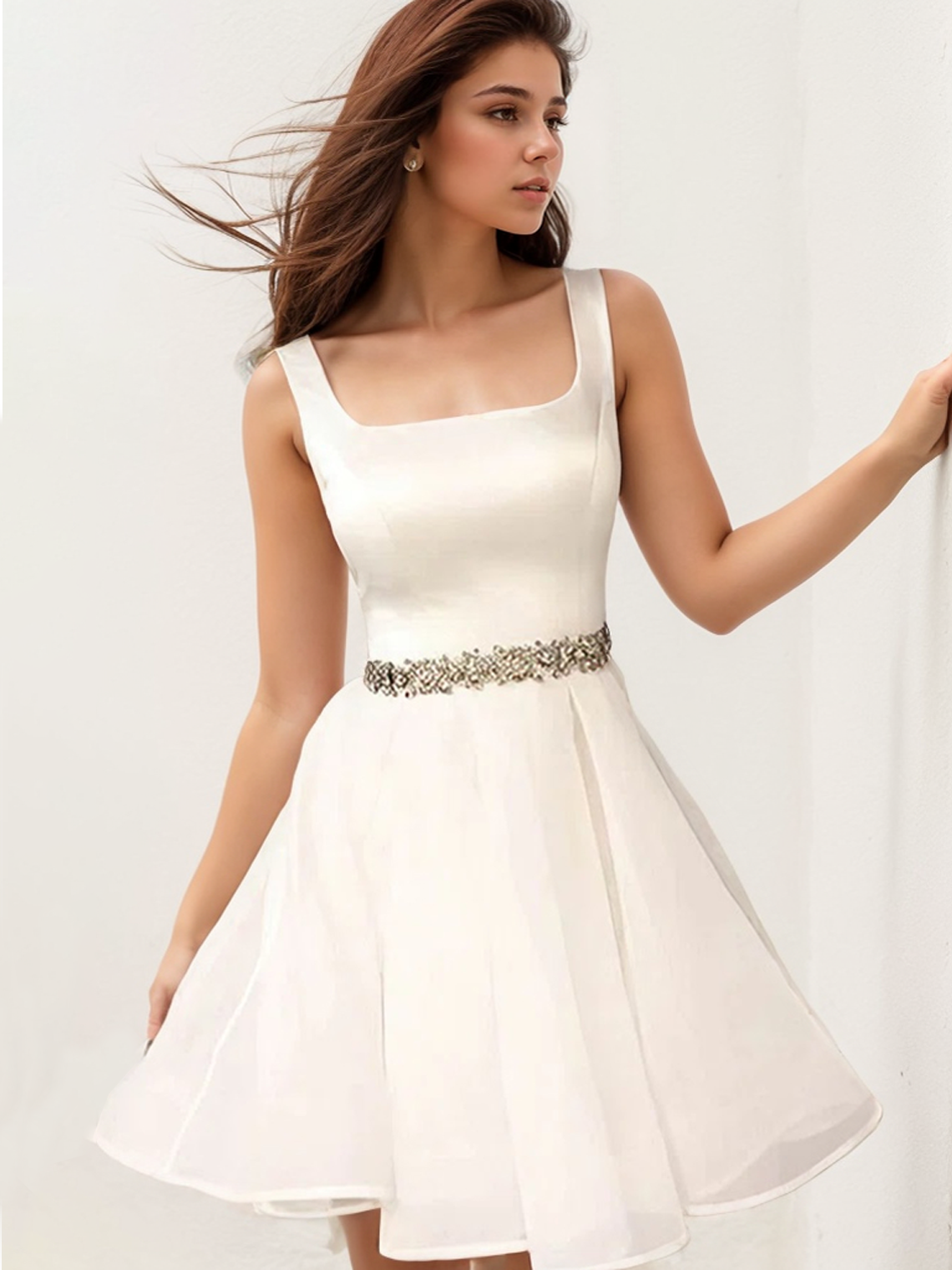 A-line Sleeveless Short/Mini Tulle Homecoming Dress with Beading