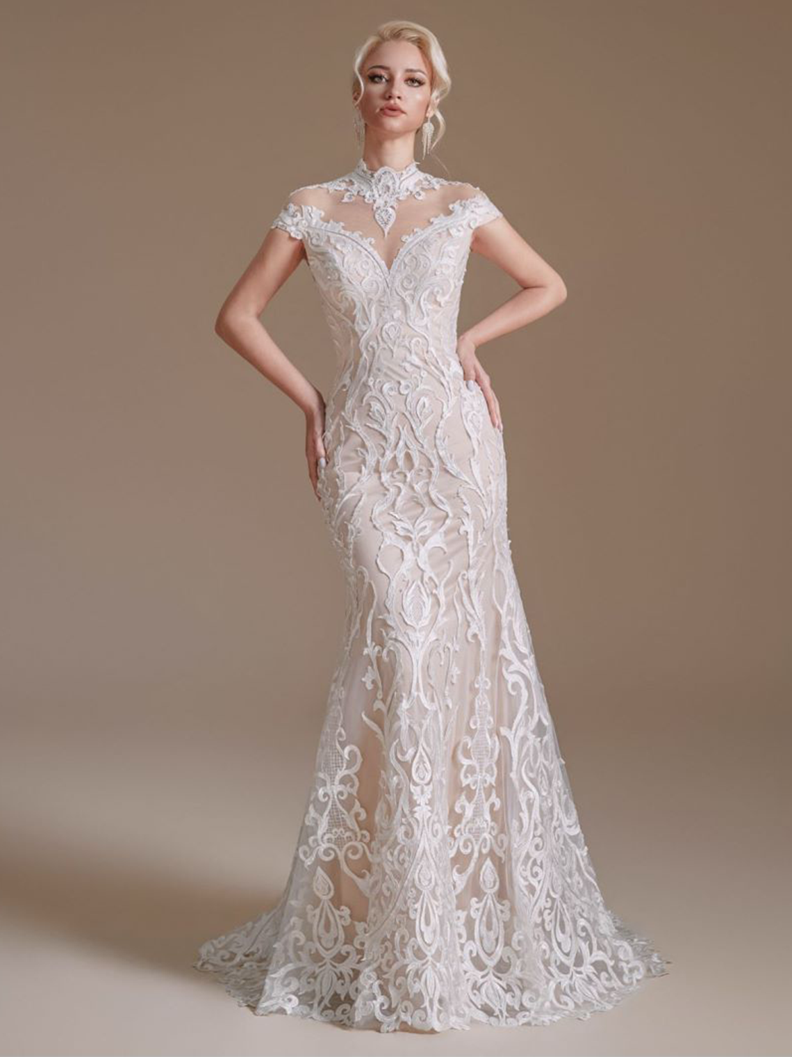 Trumpet/Mermaid High Neck Sweep/BrushTrain Wedding Dresses