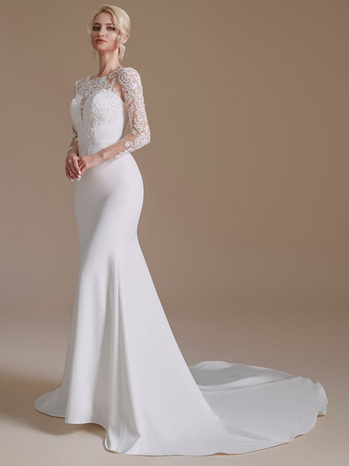 Trumpet/Mermaid Long Sleeve Sweep/BrushTrain Elegant Wedding Dresses