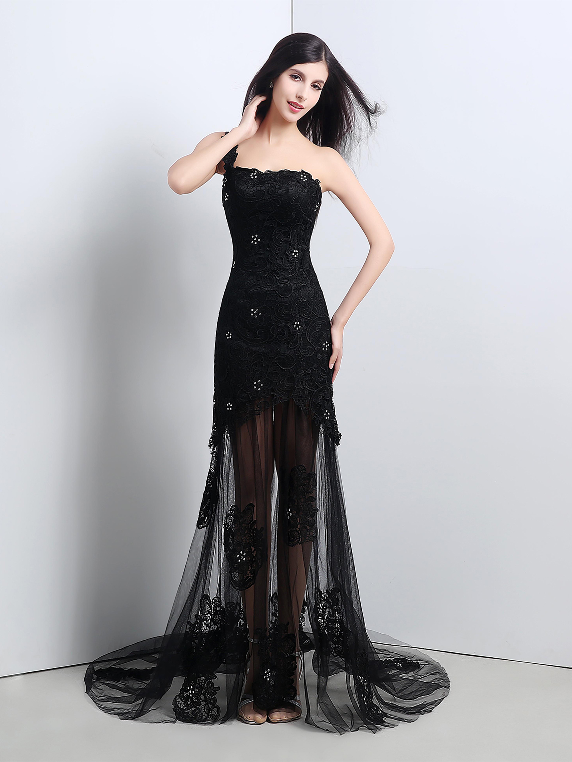 Mermaid/Trumpet Elegant Prom Gown One Shoulder Tulle with Appliques