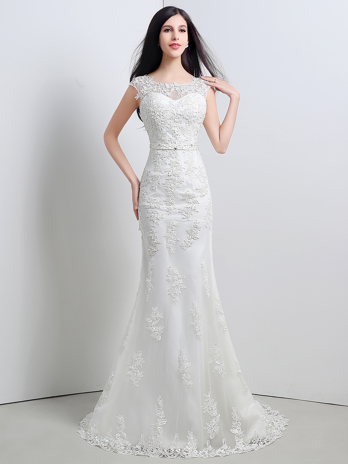 Mermaid/Trumpet Elegant Wedding Dress Illusion Neck Lace with Bow knot