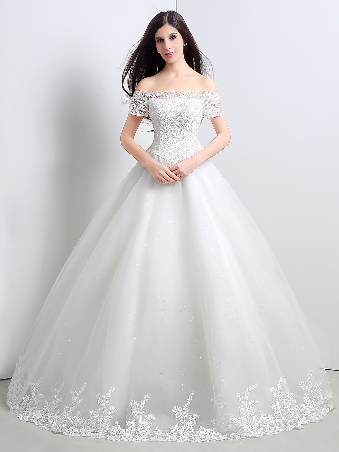 Ball Gown Sexy Formal Wedding Dress Tulle Appliques with Beading